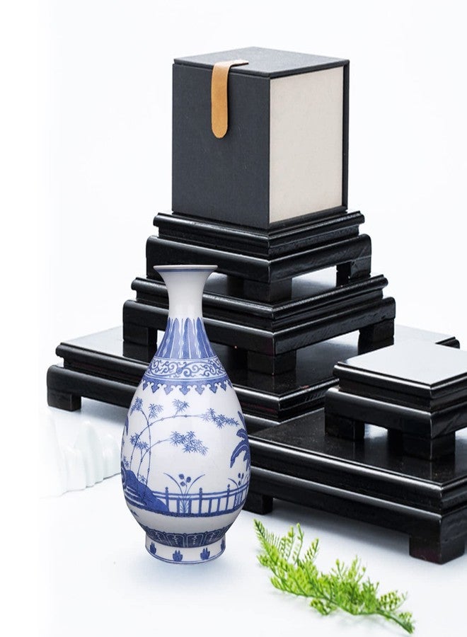 MDEOOSKY Wooden Display Stand - Rectangle Wood Display Base with Risers - Vase Riser, Teapot, Aquarium Lamp Base - Home Decoration - 7.67" W x 6.29" D x 1.69" H (Black) - Image 3